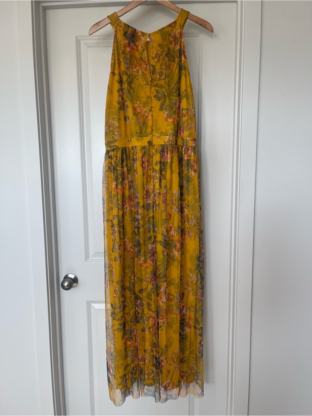 Candalite Women’s Floral Halter Maxi Dress Mustard Yellow Romantic Cottagecore - Picture 9 of 11